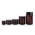 5 set of amber round glass jar cosmetic jar with black lid amber glass cream jar